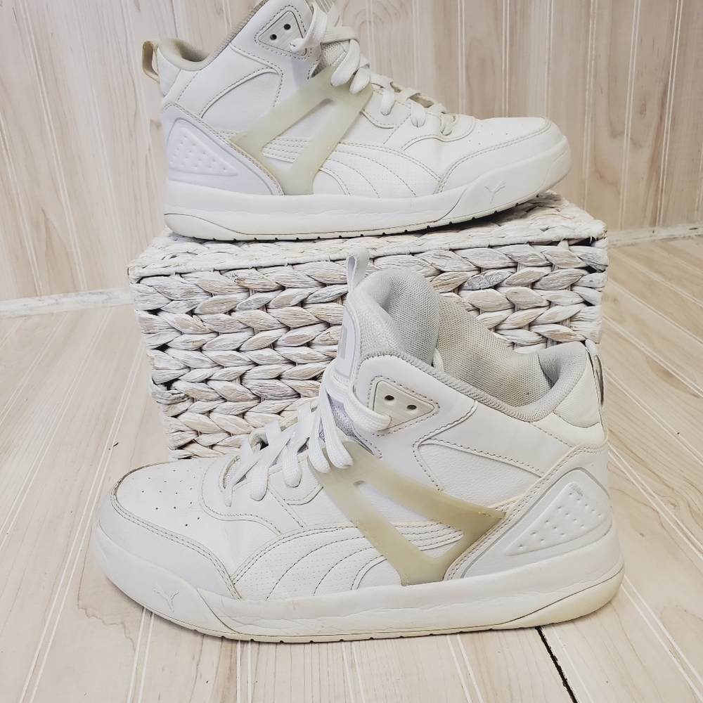 Puma Shoes Mens 8.5‎ Blackout High Top Sneakers White Leather Y2K 90s Basketball